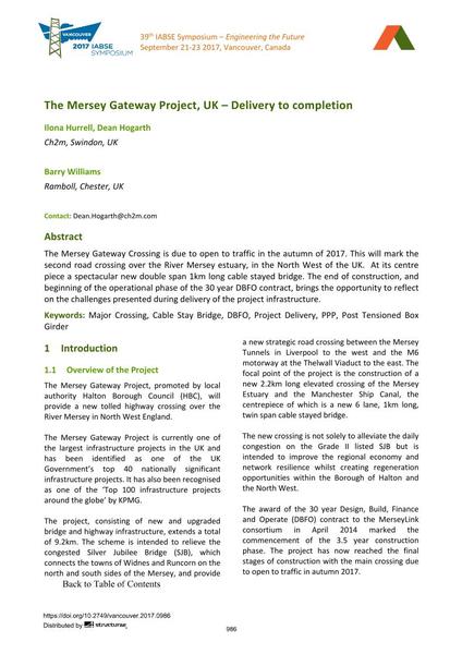 The Mersey Gateway Project, UK – Delivery to completion