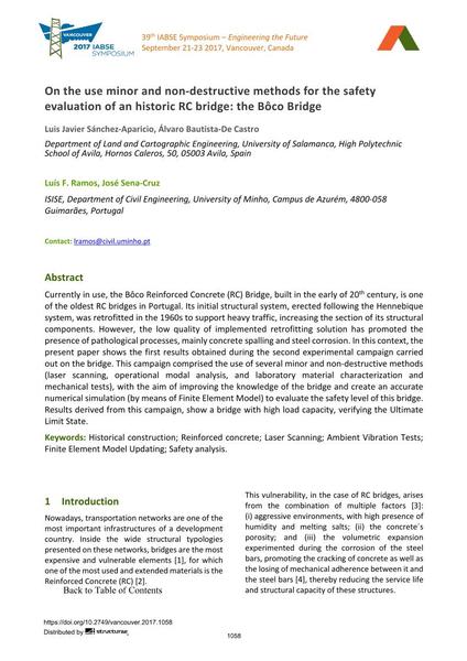  On the use minor and non-destructive methods for the safety evaluation of an historic RC bridge: the Bôco Bridge