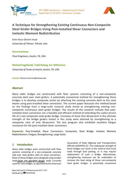  A Technique for Strengthening Existing Continuous Non-Composite Steel Girder Bridges Using Post-Installed Shear Connectors and Inelastic Moment Redistribution