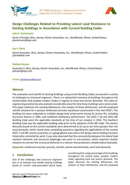  Design Challenges Related to Providing Lateral Load Resistance to Existing Buildings in Accordance with Current Building Codes