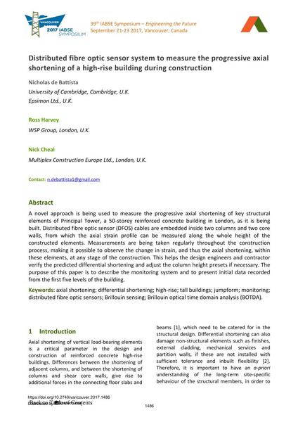  Distributed fibre optic sensor system to measure the progressive axial shortening of a high-rise building during construction