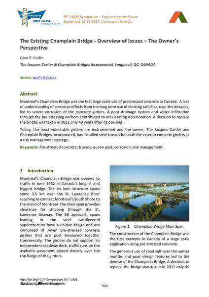 The Existing Champlain Bridge - Overview of Issues – The Owner’s Perspective
