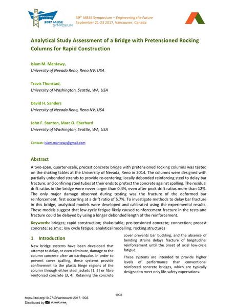  Analytical Study Assessment of a Bridge with Pretensioned Rocking Columns for Rapid Construction