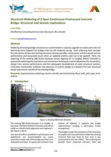  Structural Widening of 2-Span Continuous Prestressed Concrete Bridge: Structural and Seismic Implications
