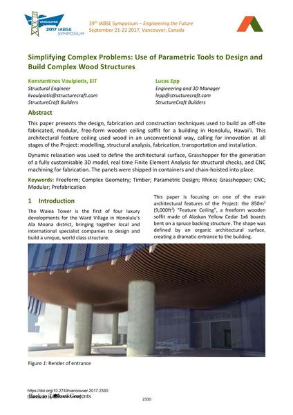  Simplifying Complex Problems: Use of Parametric Tools to Design and Build Complex Wood Structures