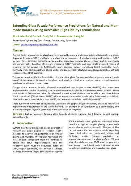  Extending Glass Façade Performance Predictions for Natural and Man- made Hazards Using Accessible High Fidelity Formulations
