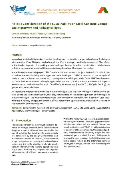  Holistic Consideration of the Sustainability on Steel-Concrete-Compo- site Motorway and Railway Bridges