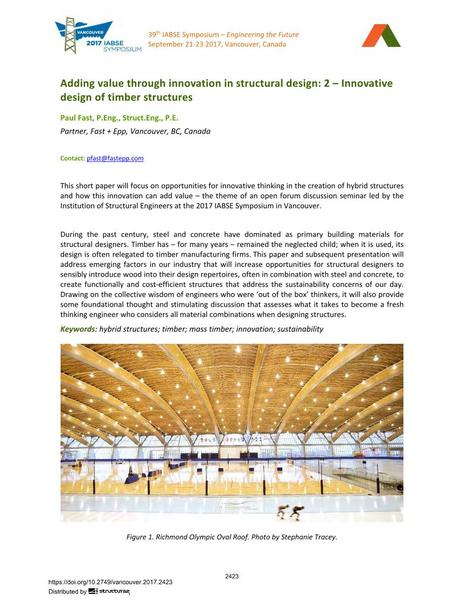  Adding value through innovation in structural design: 2 – Innovative design of timber structures