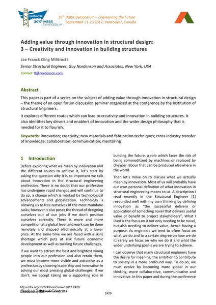  Adding value through innovation in structural design: 3 – Creativity and innovation in building structures