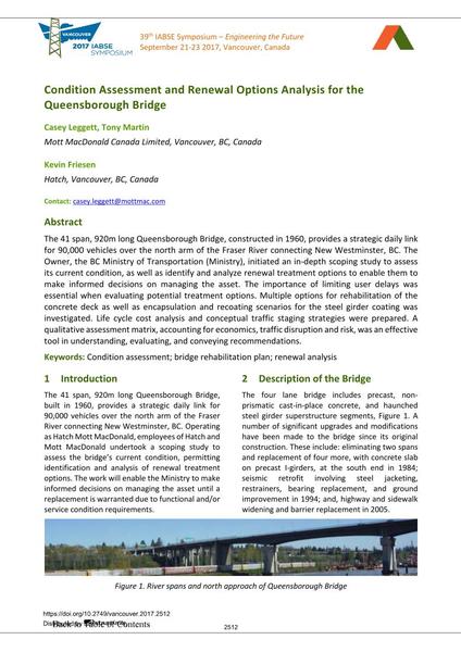  Condition Assessment and Renewal Options Analysis for the Queensborough Bridge