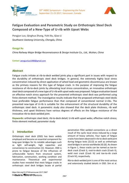  Fatigue Evaluation and Parametric Study on Orthotropic Steel Deck Composed of a New-Type of U-rib with Upset Webs