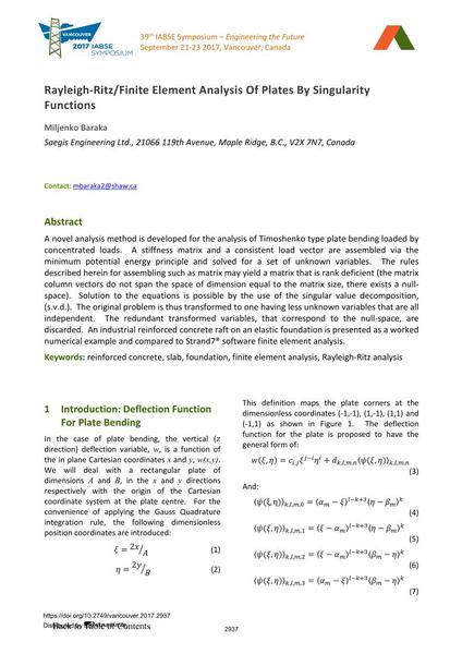  Rayleigh-Ritz/Finite Element Analysis Of Plates By Singularity Functions