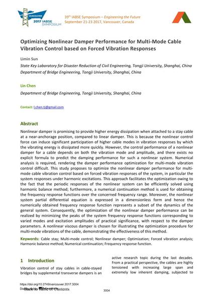 Optimizing Nonlinear Damper Performance for Multi-Mode Cable Vibration Control based on Forced Vibration Responses