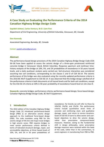 A Case Study on Evaluating the Performance Criteria of the 2014 Canadian Highway Bridge Design Code