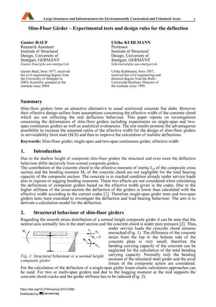  Slim-Floor Girder – Experimental tests and design rules for the deflection