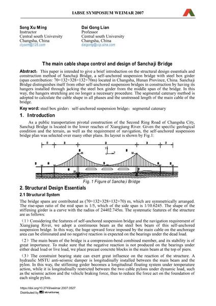 The main cable shape control and design of Sanchaji bridge