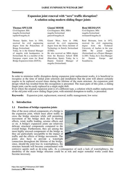  Expansion joint renewal with "zero" traffic disruption? A solution using modern sliding finger joints