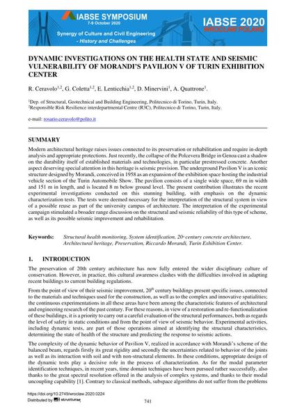  Dynamic Investigations on the Health State and Seismic Vulnerability of Morandi’s Pavilion V of Turin Exhibition Center