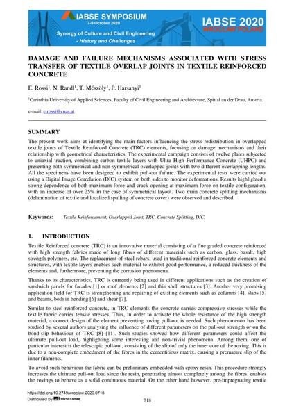  Damage and Failure Mechanisms Associated with Stress Transfer of Textile Overlap Joints in Textile Reinforced Concrete