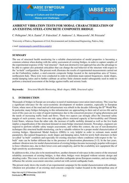  Ambient Vibration Tests for Modal Characterization of an Existing Steel-Concrete Composite Bridge