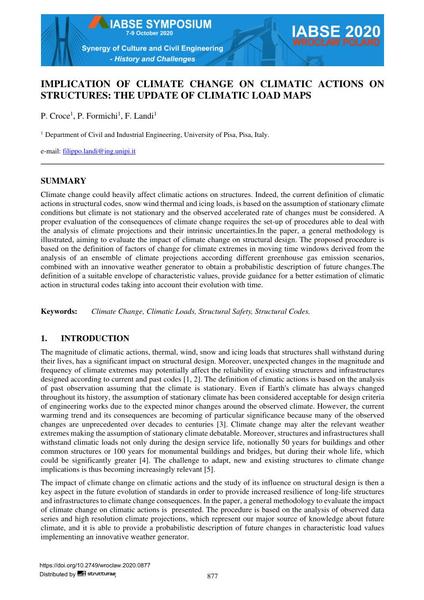  Implication of Climate Change on Climatic Actions on Structures: the Update of Climatic Load Maps