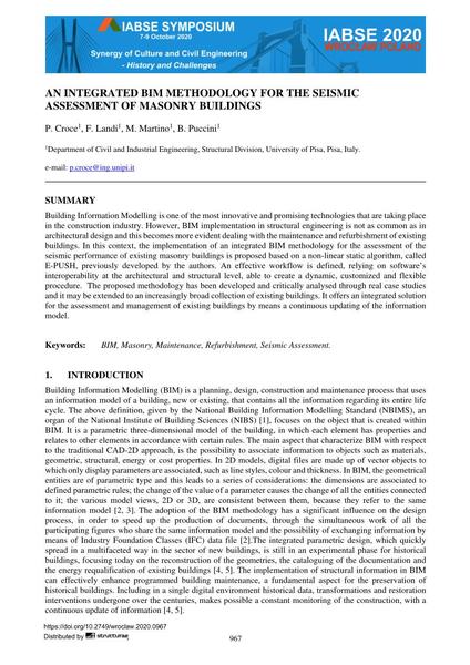 An Integrated BIM Methodology for the Seismic Assessment of Masonry Buildings