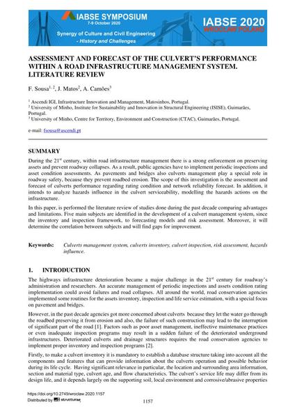  Assessment and Forecast of the Culvert’s Performance Within a Road Infrastructure Management System. Literature Review