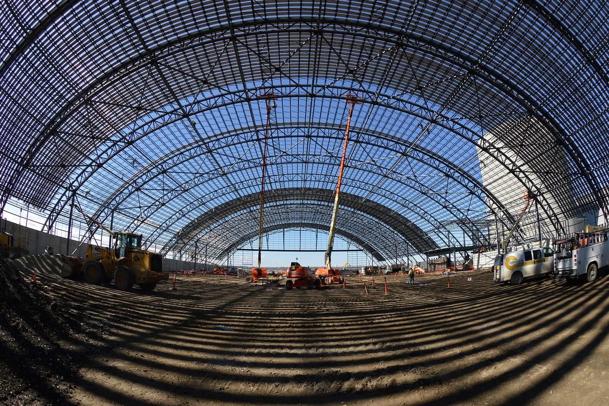 Media File No. 241320 DAYTON, Ohio – A general view of the fourth building construction site under the roof on March 30, 2015, in Dayton, Ohio. The 224,000 square foot building, which is scheduled to open to the public in 2016, is being privately financed by the Air Force Museum Foundation, a non-profit organization chartered to assist in the development and expansion of the museum's facilities