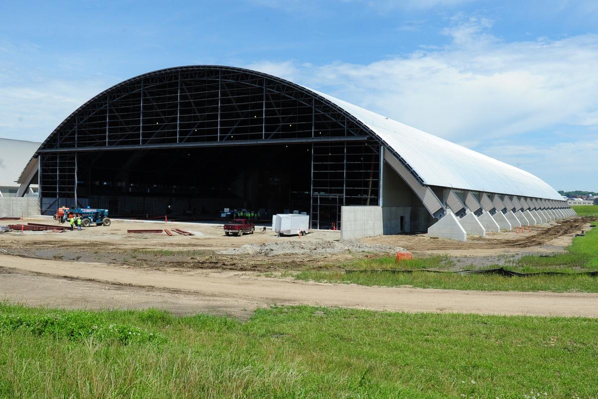 Media File No. 241311 DAYTON, Ohio – An exterior view from the west end of the fourth building construction site on July 16, 2015, in Dayton, Ohio. The 224,000 square foot building, which is scheduled to open to the public in 2016, is being privately financed by the Air Force Museum Foundation, a non-profit organization chartered to assist in the development and expansion of the museum's facilities.