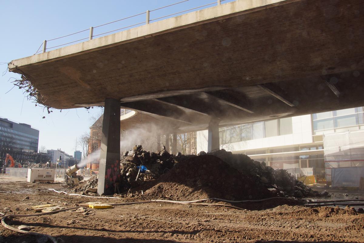 Demolition of the elevated road bridge at Jan-Wellem-Platz in Düsseldorf (Germany) 