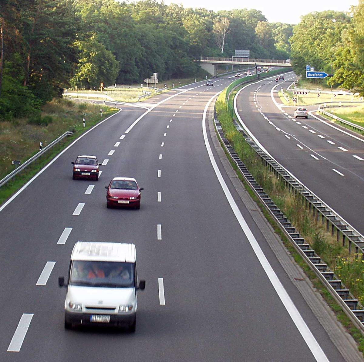 Autobahn 11 between Berlin and Szczecin at the exit Finowfurt, Brandenburg. 