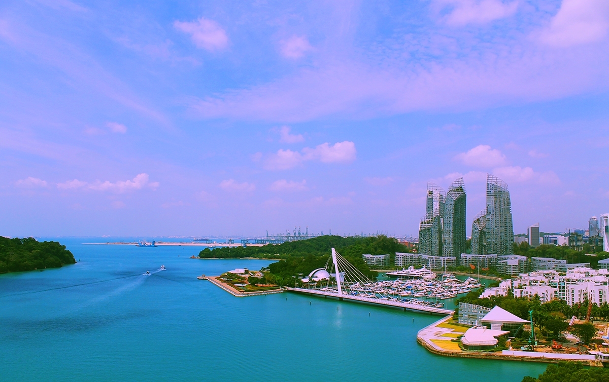 Aerial View Of Marina At Keppel Bay Keppel Bay Bridge And Reflections At Keppel Bay Singapore   20140213 