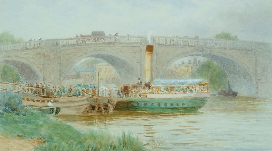 Arrival of steamer at the old Kew Bridge (undated) by Lewis Pinhorn Wood 