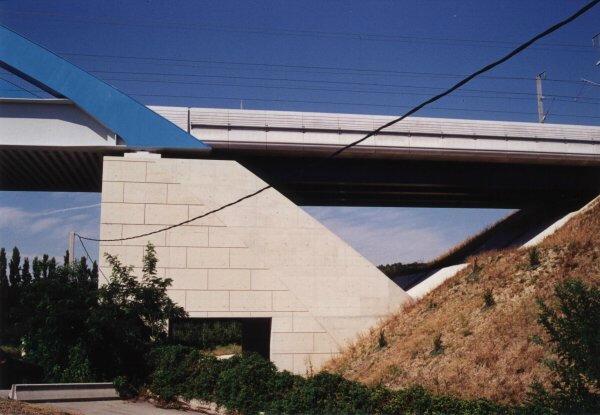 Bridge over the A7 toll gate at Bonpas, near Avignon, France 