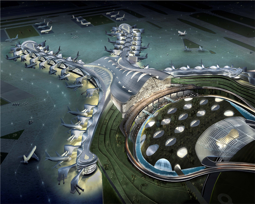 Mit seiner außergewöhnlichen Form wird der neue Flughafenterminal ein prominentes Wahrzeichen in Abu Dhabi werden. Mit seiner außergewöhnlichen Form wird der neue Flughafenterminal ein prominentes Wahrzeichen in Abu Dhabi werden.