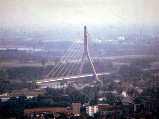 Flehe Bridge seen from the Rhine Tower in Düsseldorf, Germany 