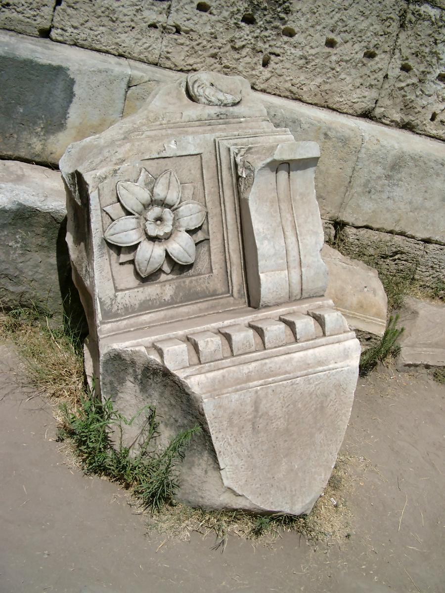 Temple of Saturn, Roman Forum, Rome.Piece fallen from the cornice 