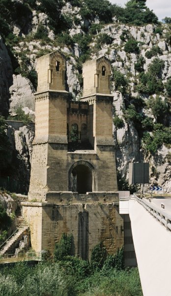 Remains of the towers of the original Pont de Mirabeau, a suspension bridge 