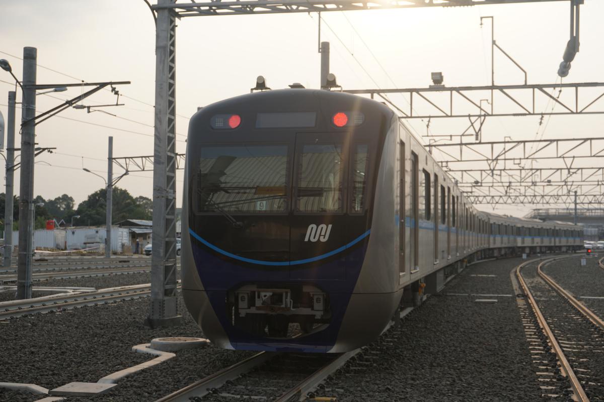 MRT Jakarta rolling stock from Nippon Sharyo on trial run in Lebak Bulus Depot 