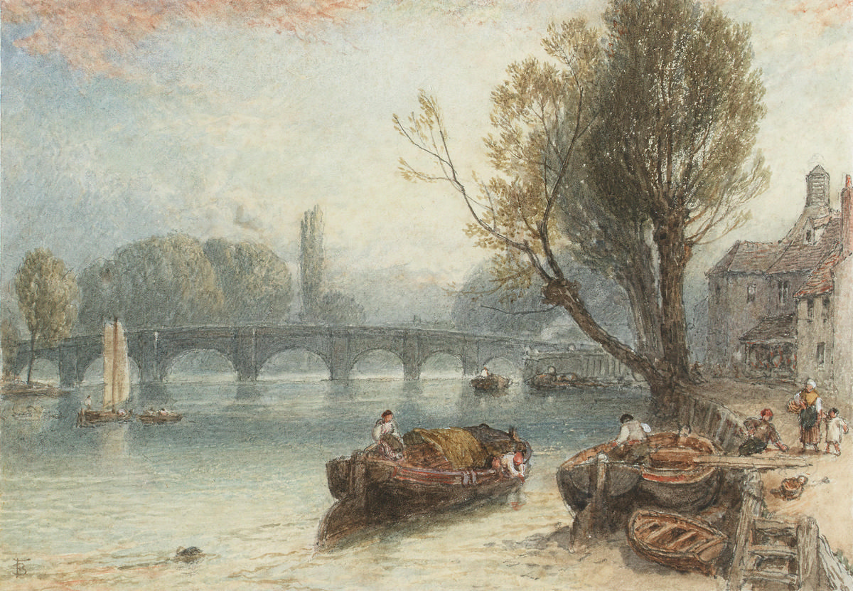 Kew Bridge from Strand on the Green. Signed with monogram, watercolour heightened with white, 9.6 x 14 cm Kew Bridge from Strand on the Green. Signed with monogram, watercolour heightened with white, 9.6 x 14 cm