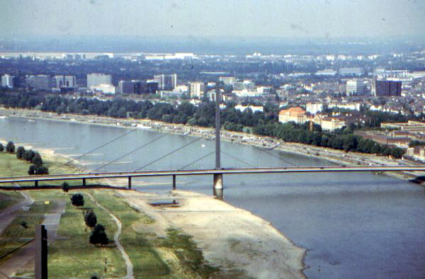 Oberkassel Bridge seen from the Rhine Tower in Düsseldorf, Germany 