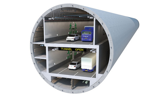 Media File No. 272776 The tunnel-in-tunnel: within the drilled tunnel tube with a diameter of around 17.50 m, a double-story road tunnel is being realized – mainly constructed using in-situ concrete together with a comprehensive PERI solution.