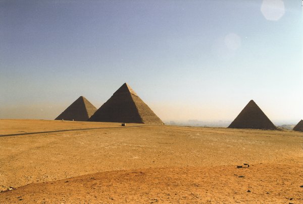 Pyramids of Cheops, Chefren, Mycerinus as well as smaller Pyramids in Giza 