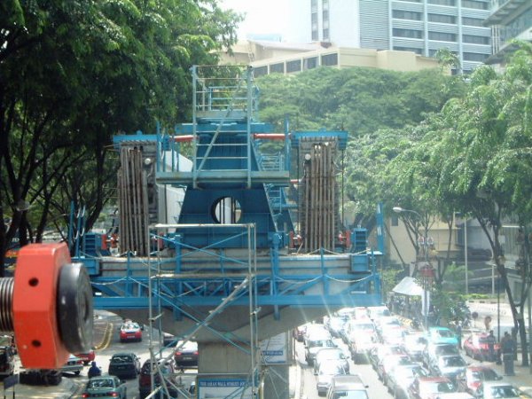 Kuala Lumpur Monorail Beam Stability System used to support the precast guideway beams until the are continuous and self-supporting