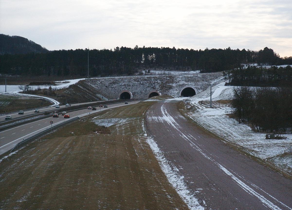 Behringen Tunnel, Northern Portal. Left: highway tunnel, to the right high-speed-rail tunnel 