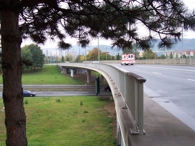 Jena: Road Bridge across the expressway Stadrodaer Strasse Road bridge in front, tramway bridge in back