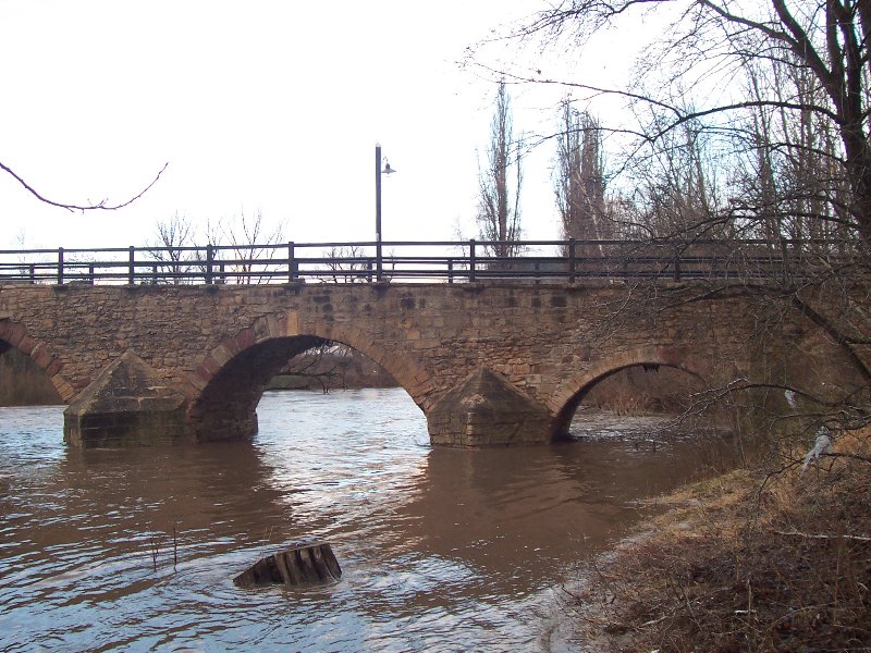 leicht erhöhter Saalespiegel an der alten Brücke 