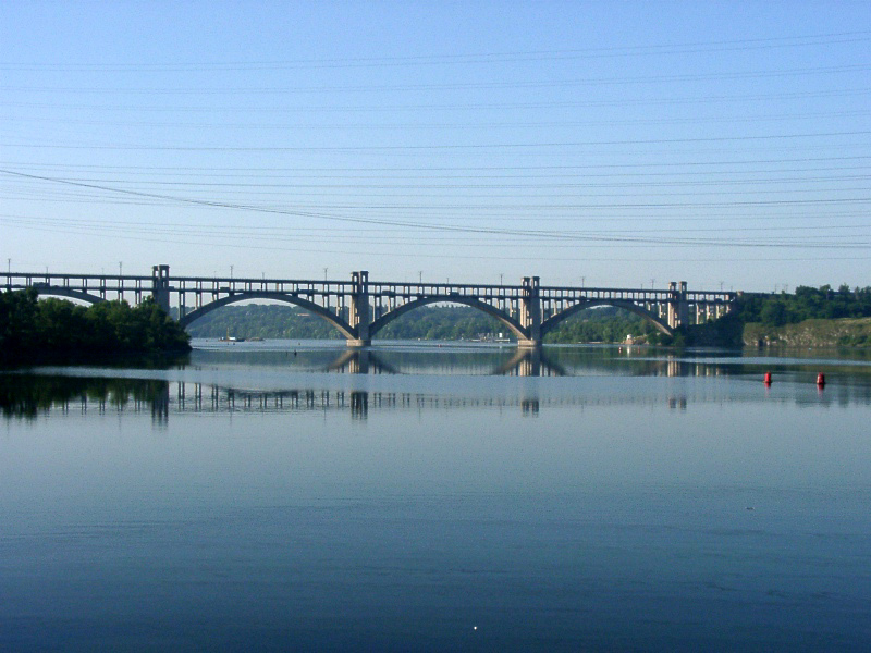 Zaporoze Bridge in Zaporozhzhya (Ukraine), completed in 1952 