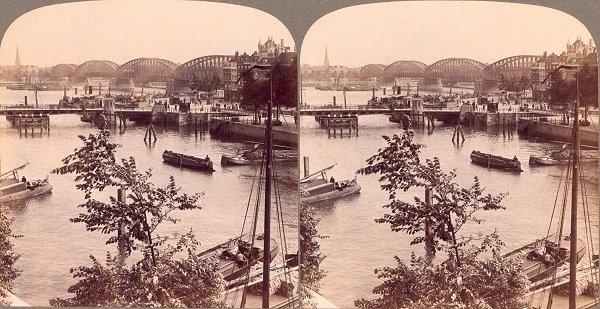 Ponts de l'Oudehaven (Vieux Port) à Rotterdam. Vue stéréoscopique, vers 1900. 