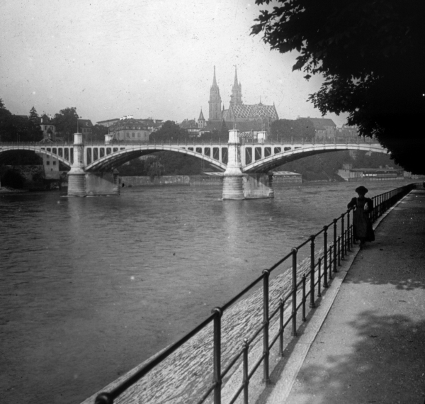 Pont de Wettstein à Bâle. Vue stéréoscopique, vers 1880. 
